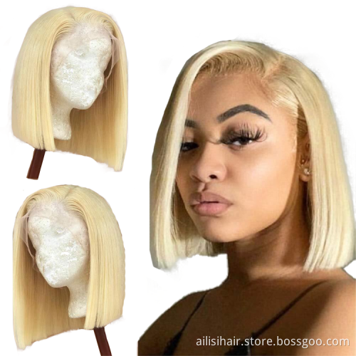 High Quality Short Bob TStyle 4*4 13*4 Transparent  Blonde Human Hair Wigs Blonde 613 Bob Wigs Human Hair Lace Front Blonde